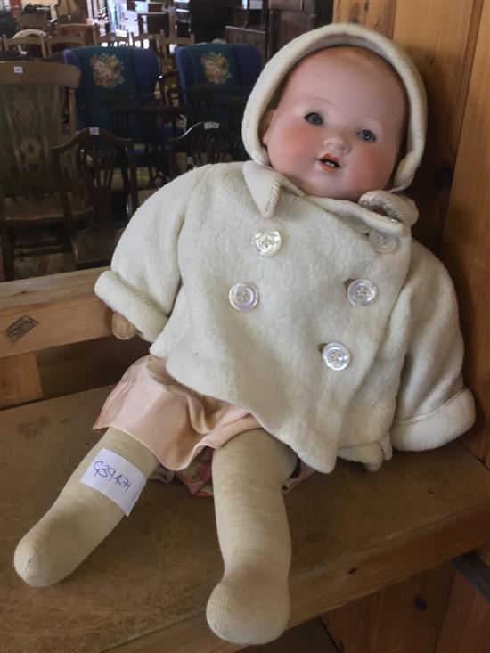 German porcelain headed doll & sundry clothing